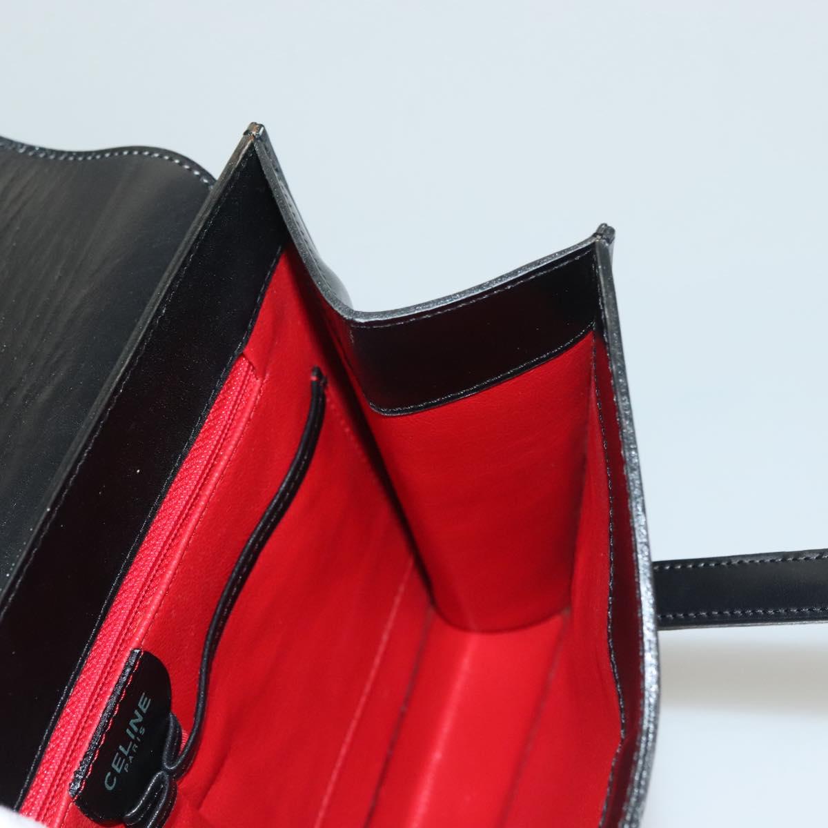 CELINE Hand Bag Leather Black Gold Auth 132690