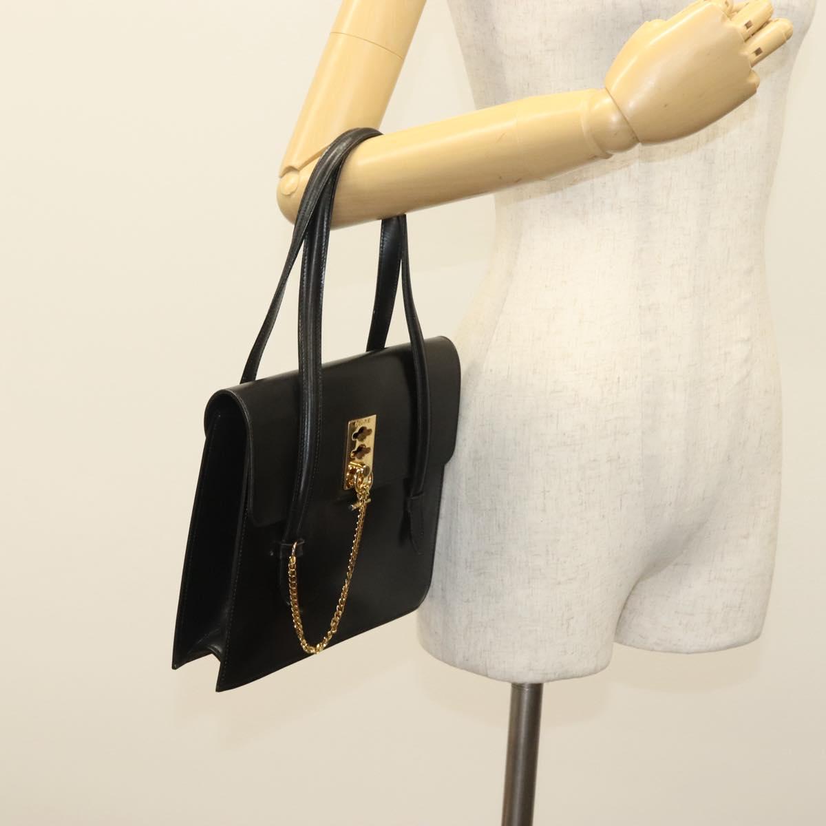 CELINE Hand Bag Leather Black Gold Auth 132690