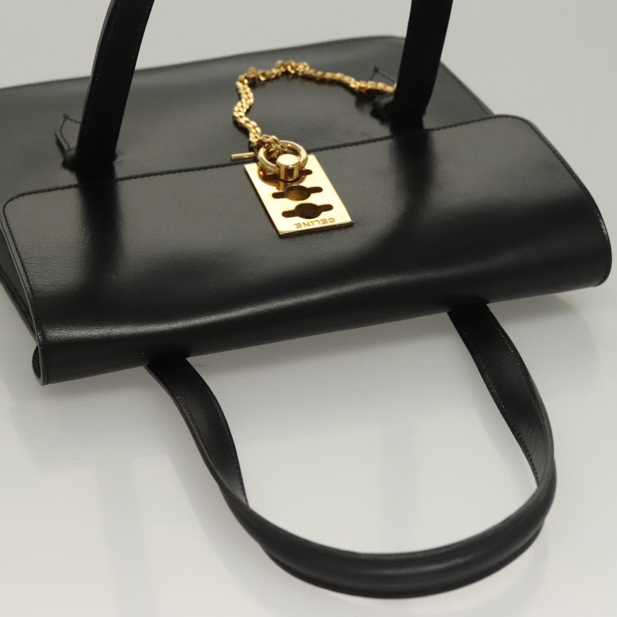 CELINE Hand Bag Leather Black Gold Auth 132690