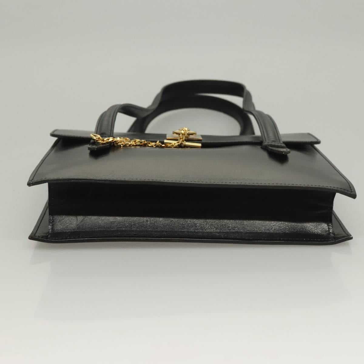 CELINE Hand Bag Leather Black Gold Auth 132690