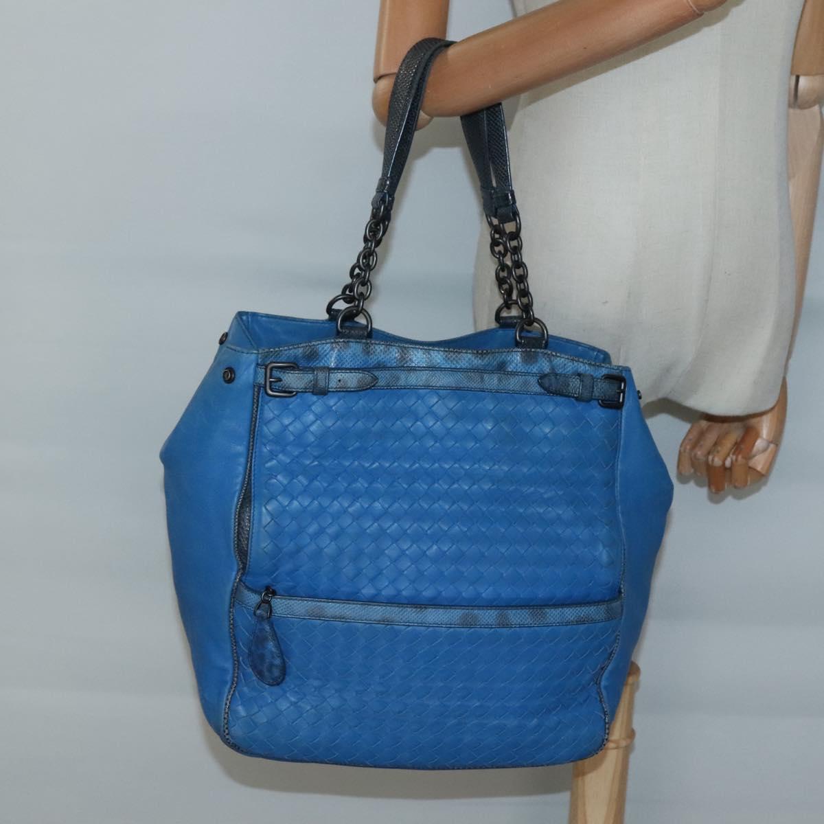 BOTTEGA VENETA INTRECCIATO Tote Bag Leather embossed Blue Auth 132702A