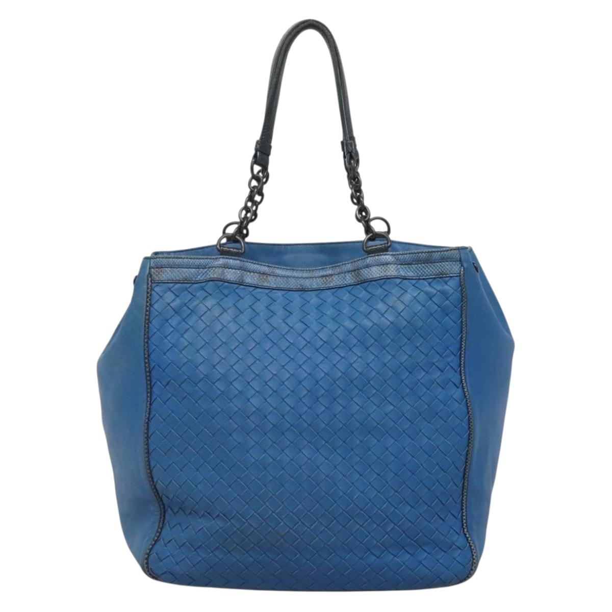 BOTTEGA VENETA INTRECCIATO Tote Bag Leather embossed Blue Auth 132702A
