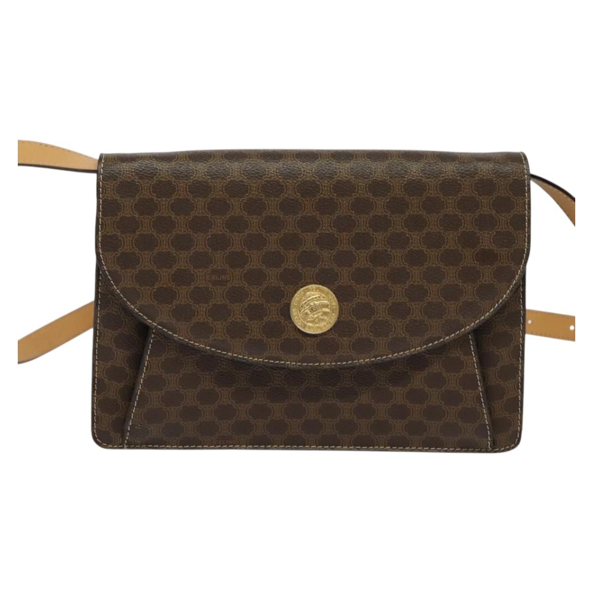 CELINE Macadam Canvas Shoulder Bag PVC Leather Brown Gold Auth 132703