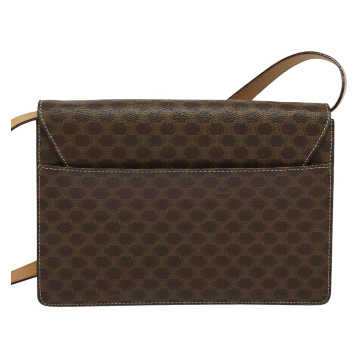 CELINE Macadam Canvas Shoulder Bag PVC Leather Brown Gold Auth 132703