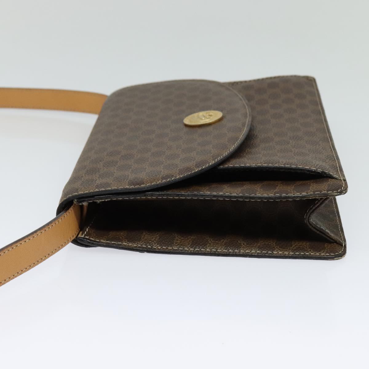 CELINE Macadam Canvas Shoulder Bag PVC Leather Brown Gold Auth 132703