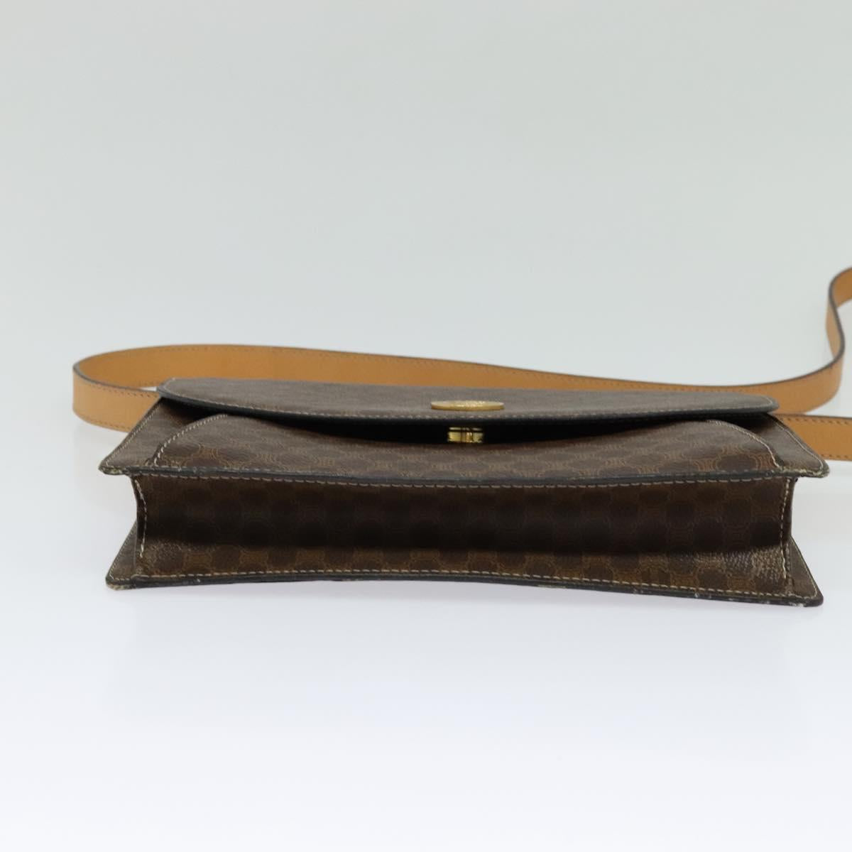 CELINE Macadam Canvas Shoulder Bag PVC Leather Brown Gold Auth 132703