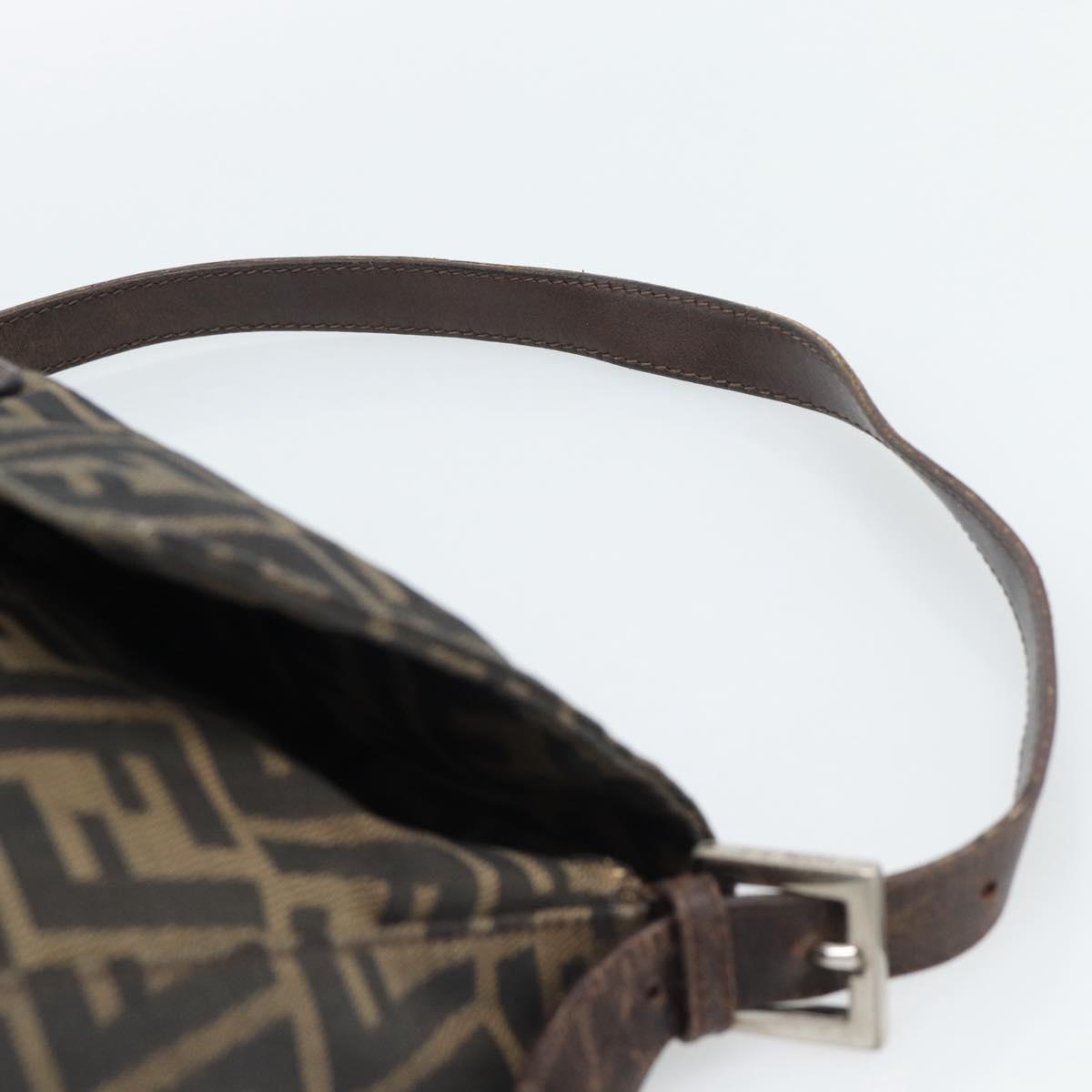 FENDI Zucca Canvas Mamma Baguette Shoulder Bag Black Brown Silver Auth 132708