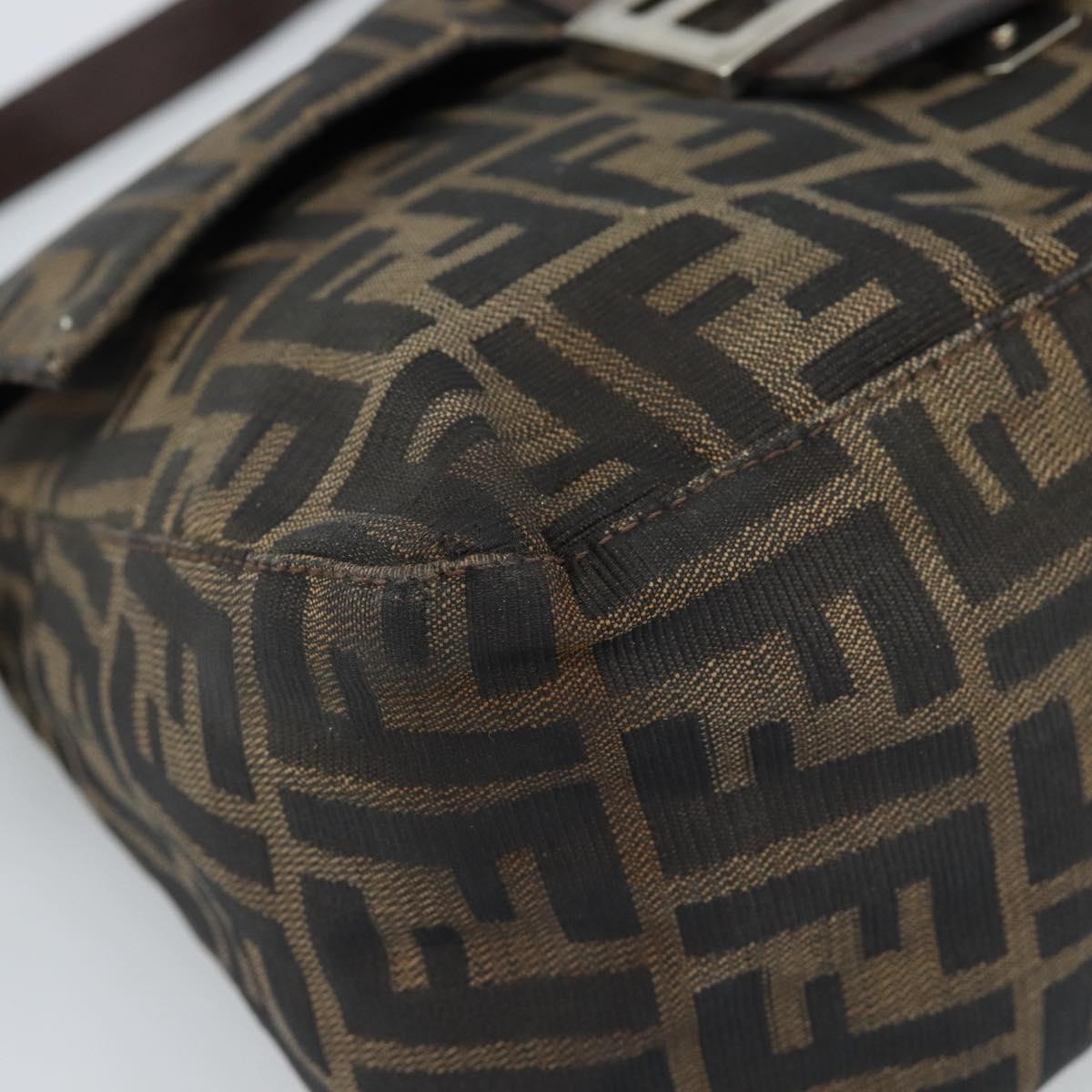 FENDI Zucca Canvas Mamma Baguette Shoulder Bag Black Brown Silver Auth 132708