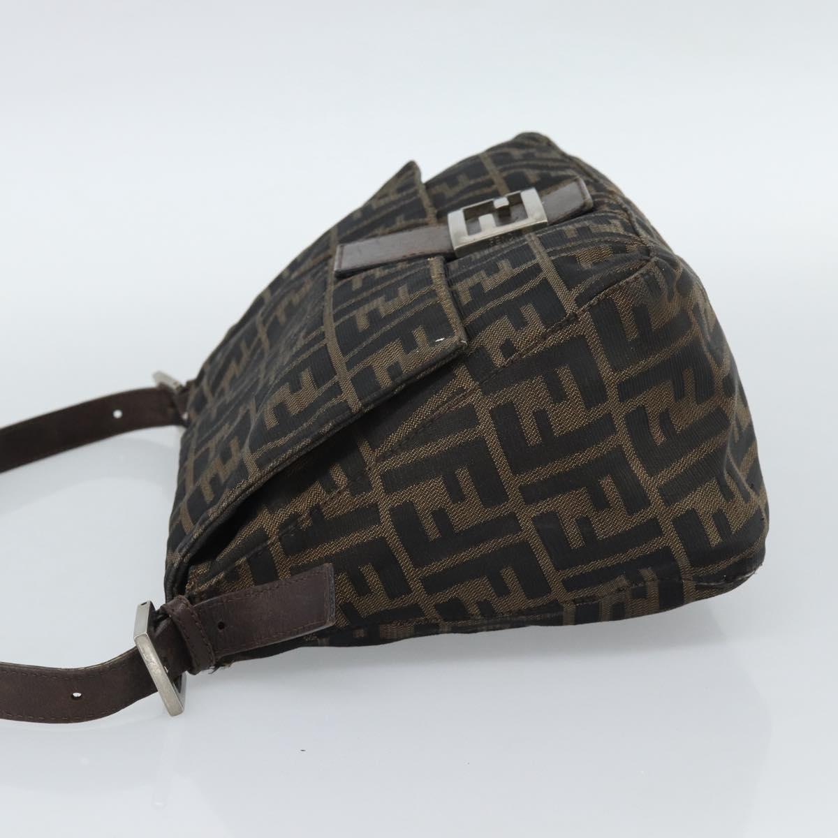 FENDI Zucca Canvas Mamma Baguette Shoulder Bag Black Brown Silver Auth 132708
