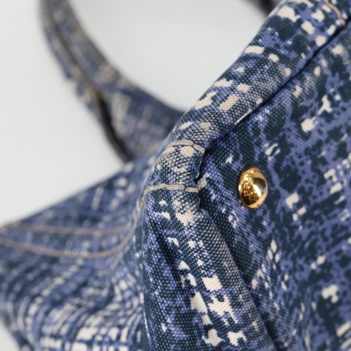 PRADA Canapa GM Hand Bag Canvas Blue Gold Auth 132724