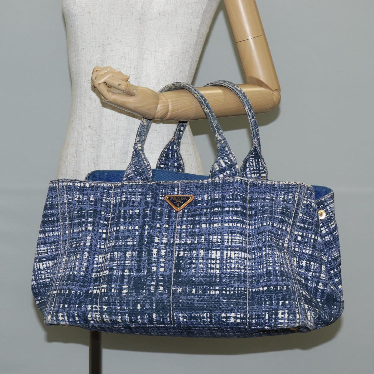PRADA Canapa GM Hand Bag Canvas Blue Gold Auth 132724