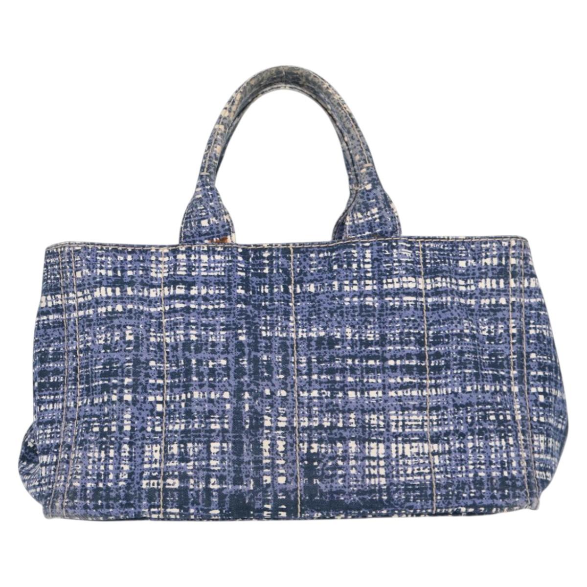 PRADA Canapa GM Hand Bag Canvas Blue Gold Auth 132724