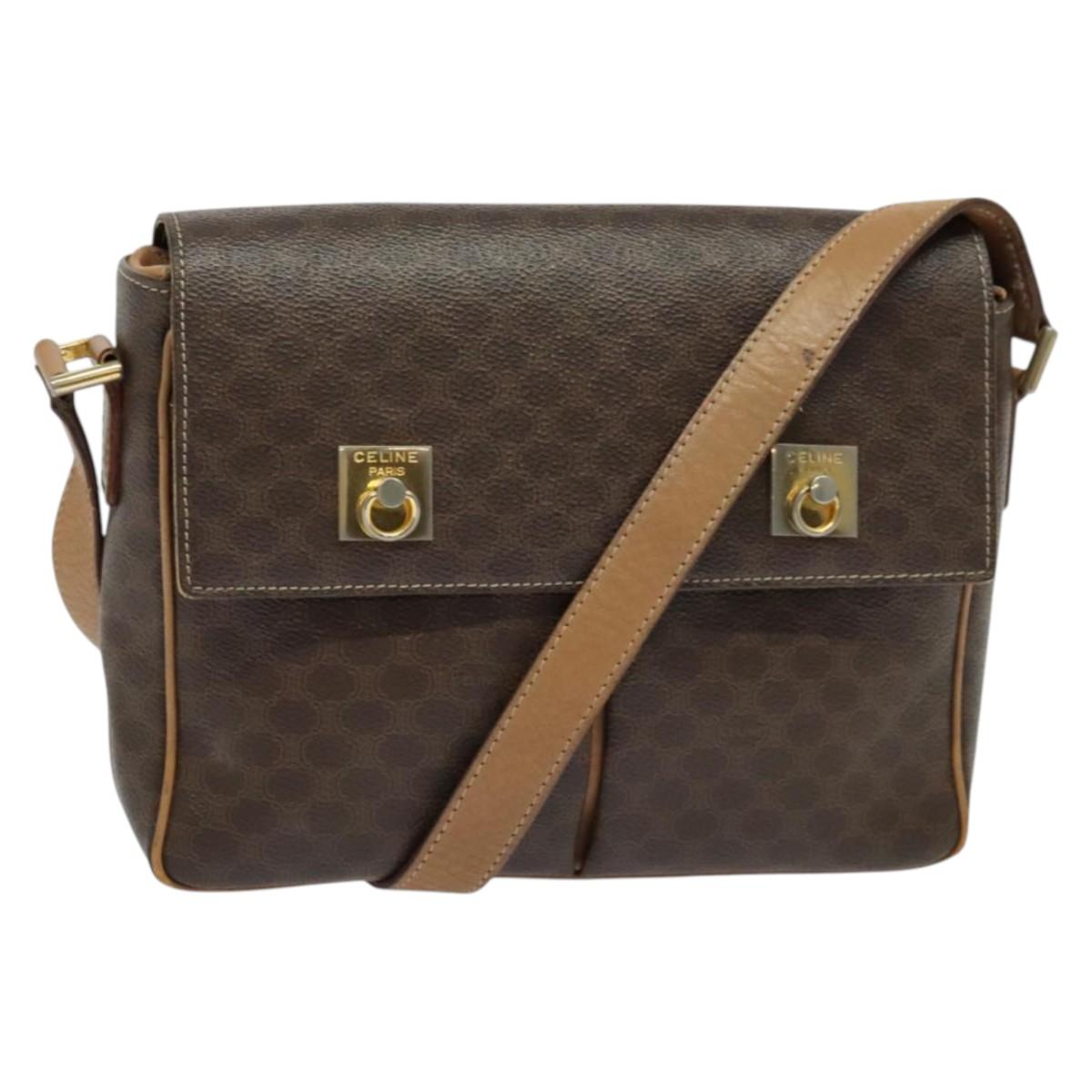 CELINE Macadam Canvas Shoulder Bag PVC Leather Brown Gold Auth 132726