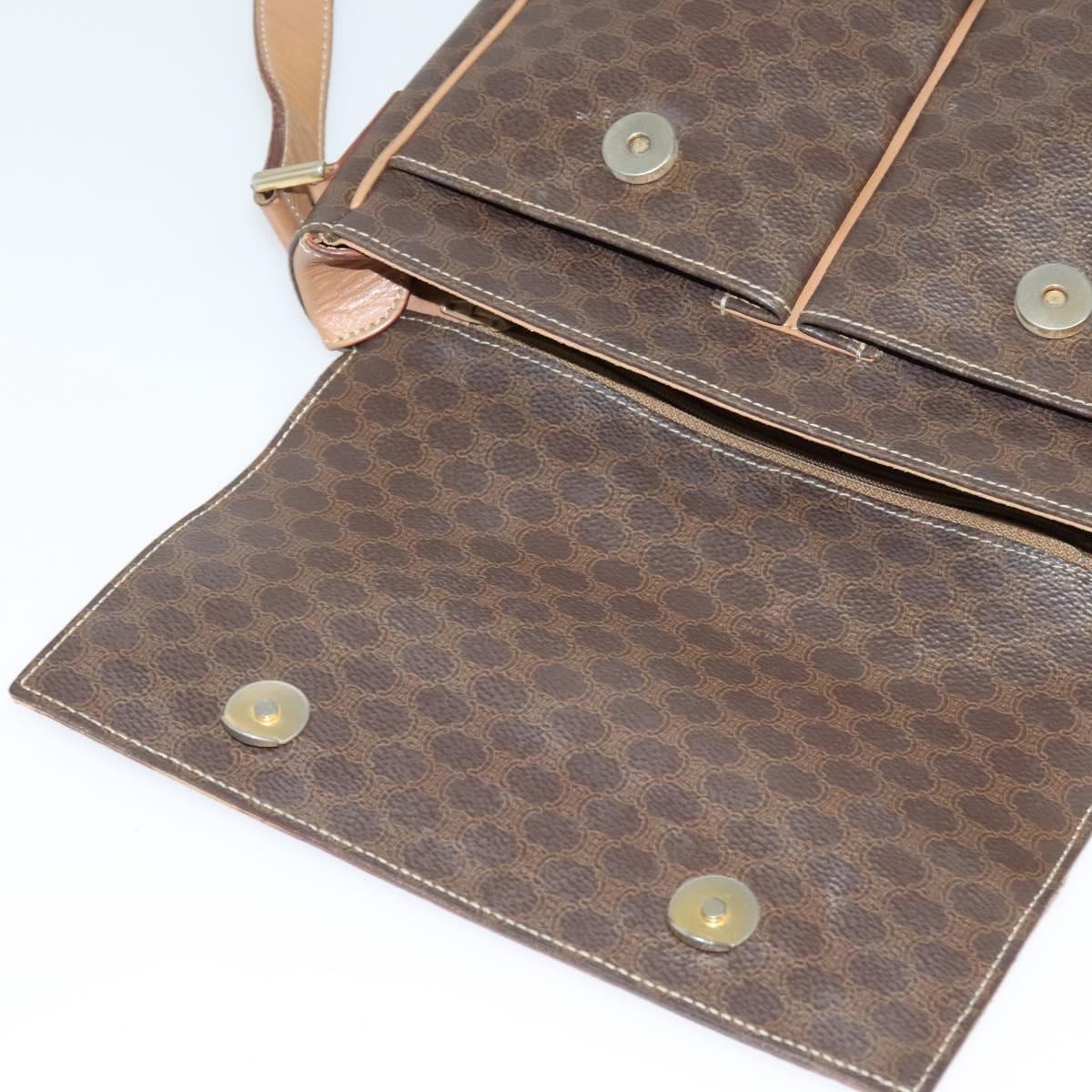 CELINE Macadam Canvas Shoulder Bag PVC Leather Brown Gold Auth 132726