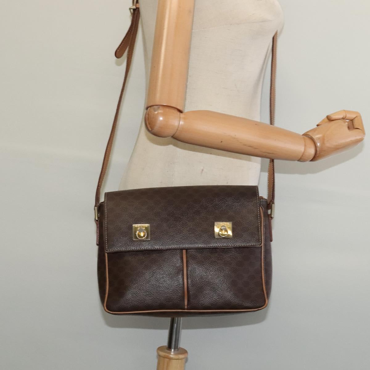 CELINE Macadam Canvas Shoulder Bag PVC Leather Brown Gold Auth 132726