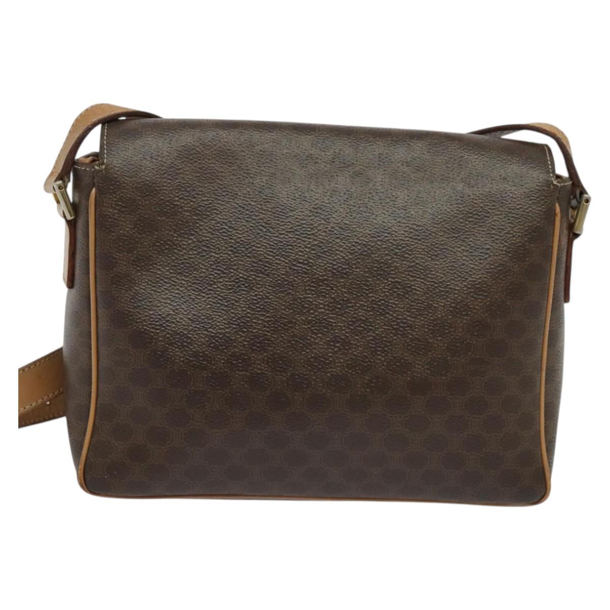 CELINE Macadam Canvas Shoulder Bag PVC Leather Brown Gold Auth 132726
