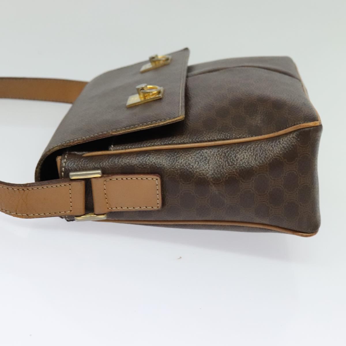 CELINE Macadam Canvas Shoulder Bag PVC Leather Brown Gold Auth 132726