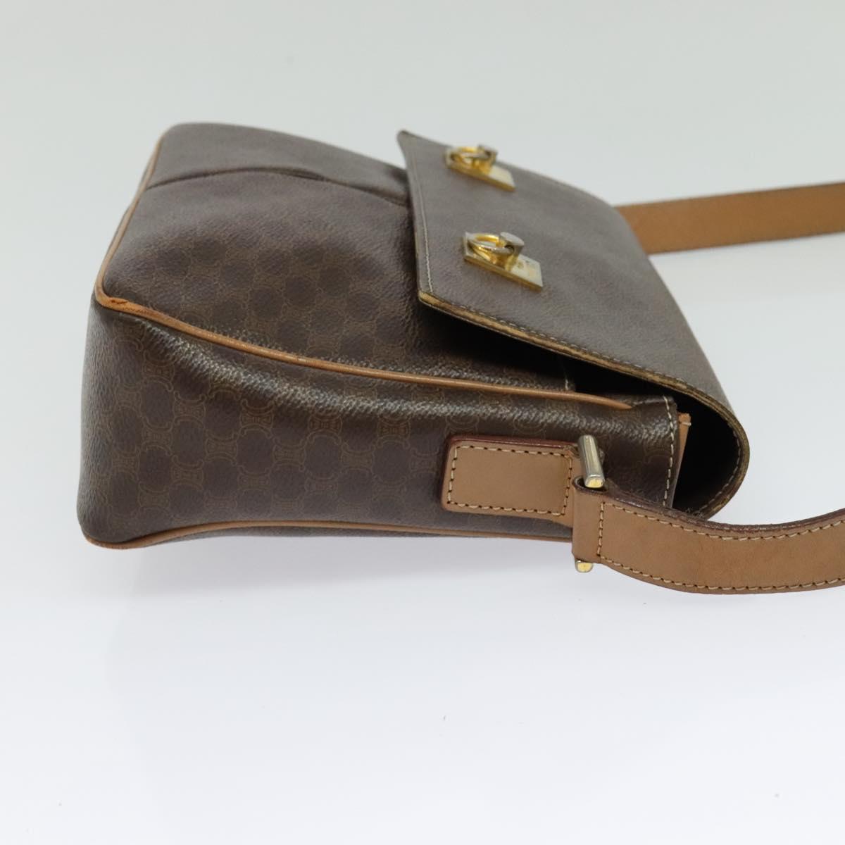 CELINE Macadam Canvas Shoulder Bag PVC Leather Brown Gold Auth 132726