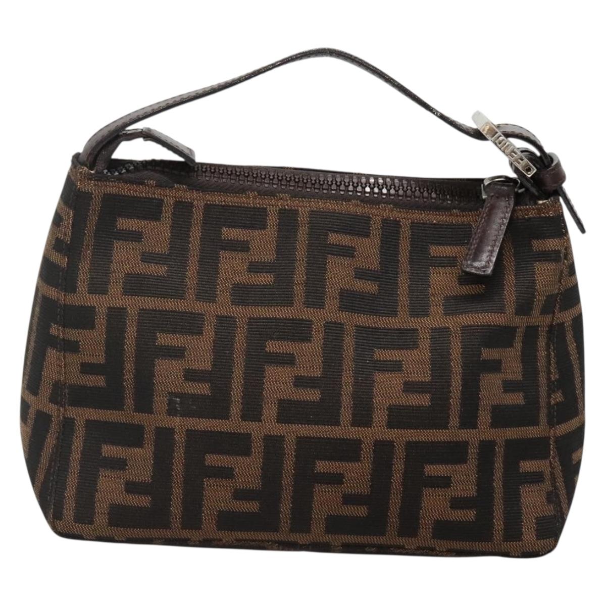 FENDI Zucca Canvas Hand Bag Black Brown Auth 132729