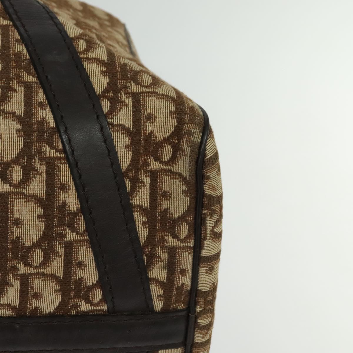 Christian Dior Trotter Canvas Hand Bag Brown Gold Auth 132733