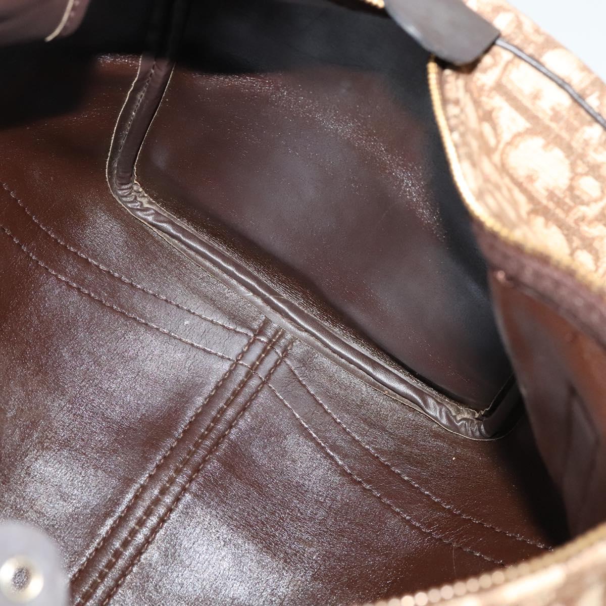 Christian Dior Trotter Canvas Hand Bag Brown Gold Auth 132733