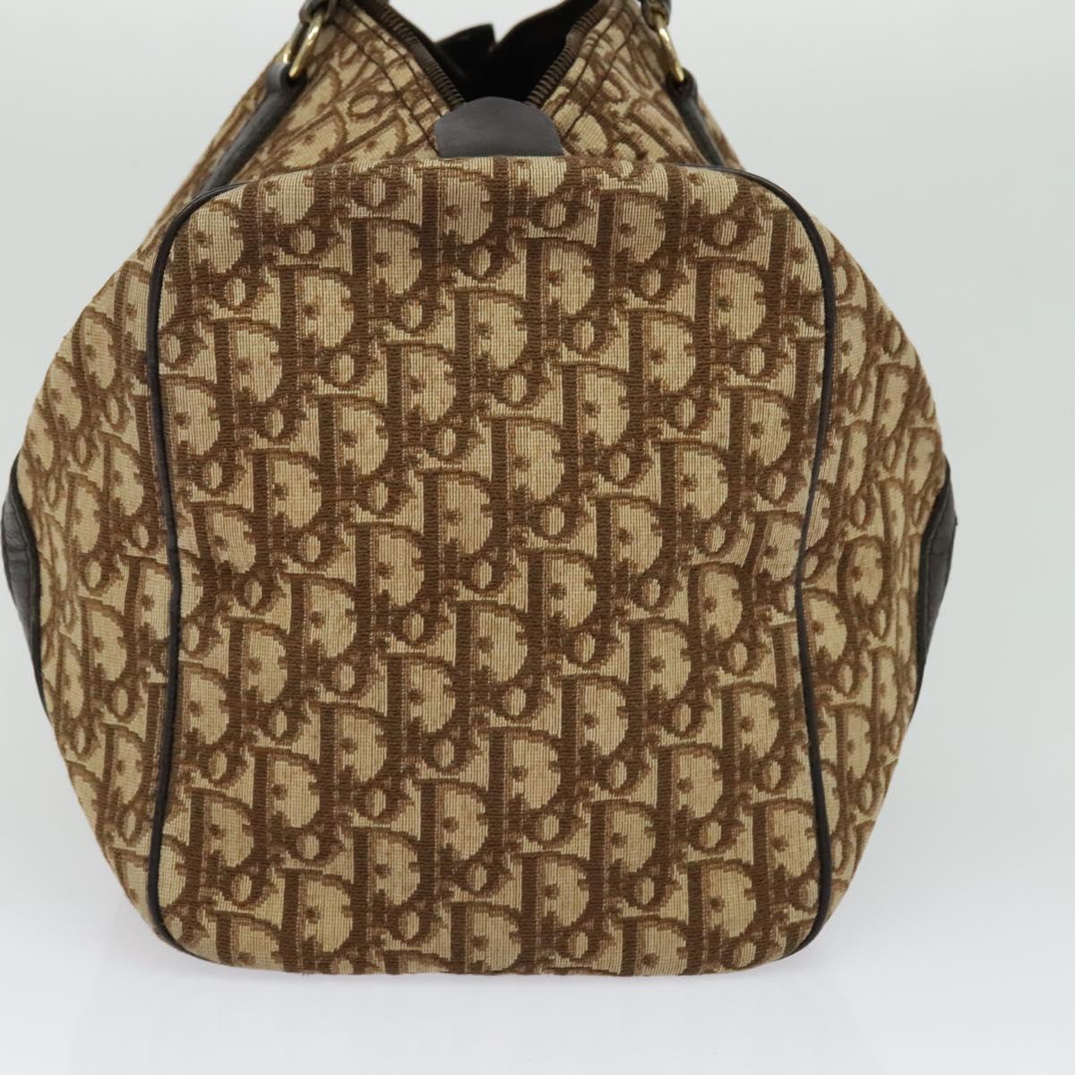 Christian Dior Trotter Canvas Hand Bag Brown Gold Auth 132733