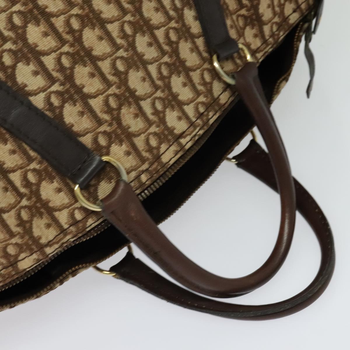 Christian Dior Trotter Canvas Hand Bag Brown Gold Auth 132733