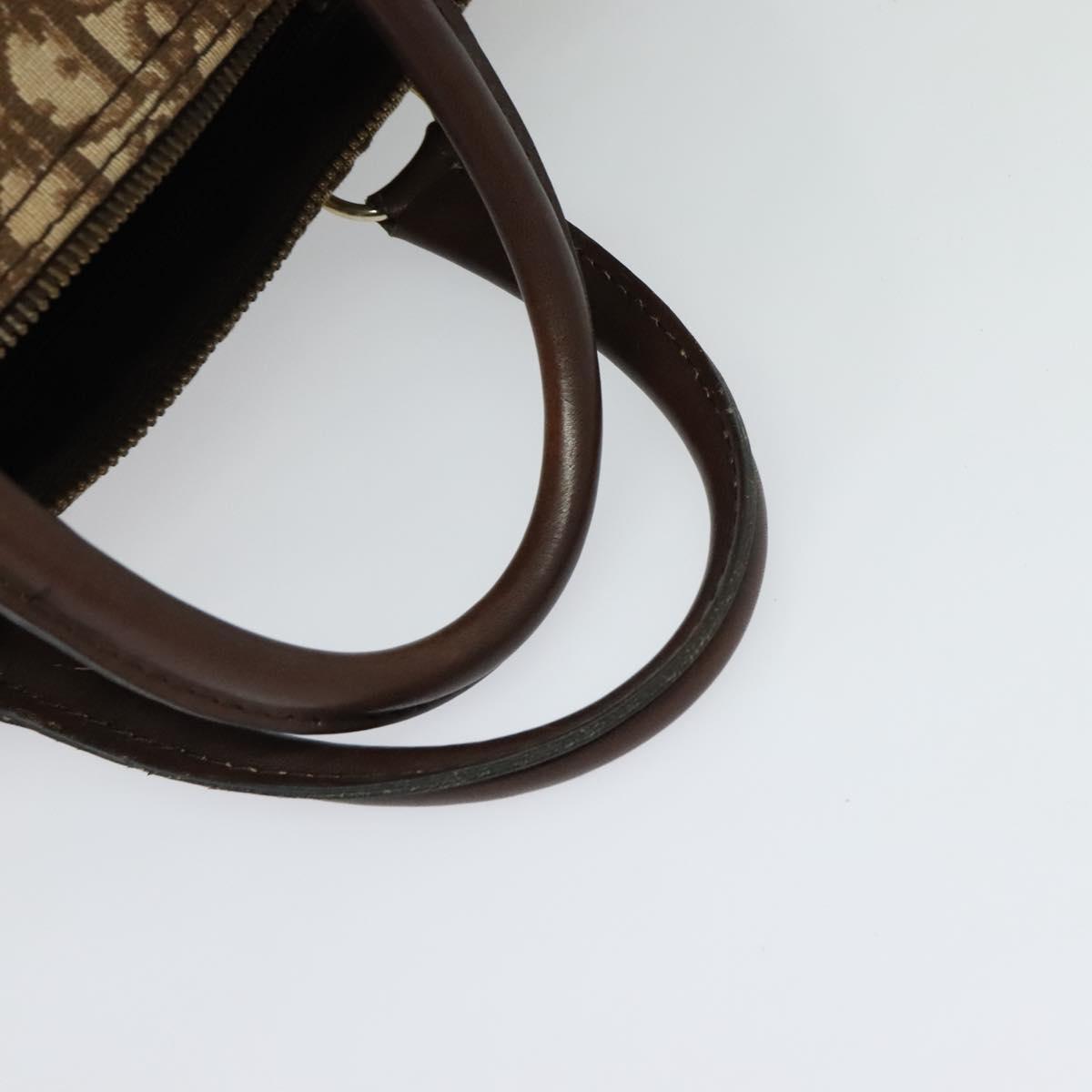 Christian Dior Trotter Canvas Hand Bag Brown Gold Auth 132733