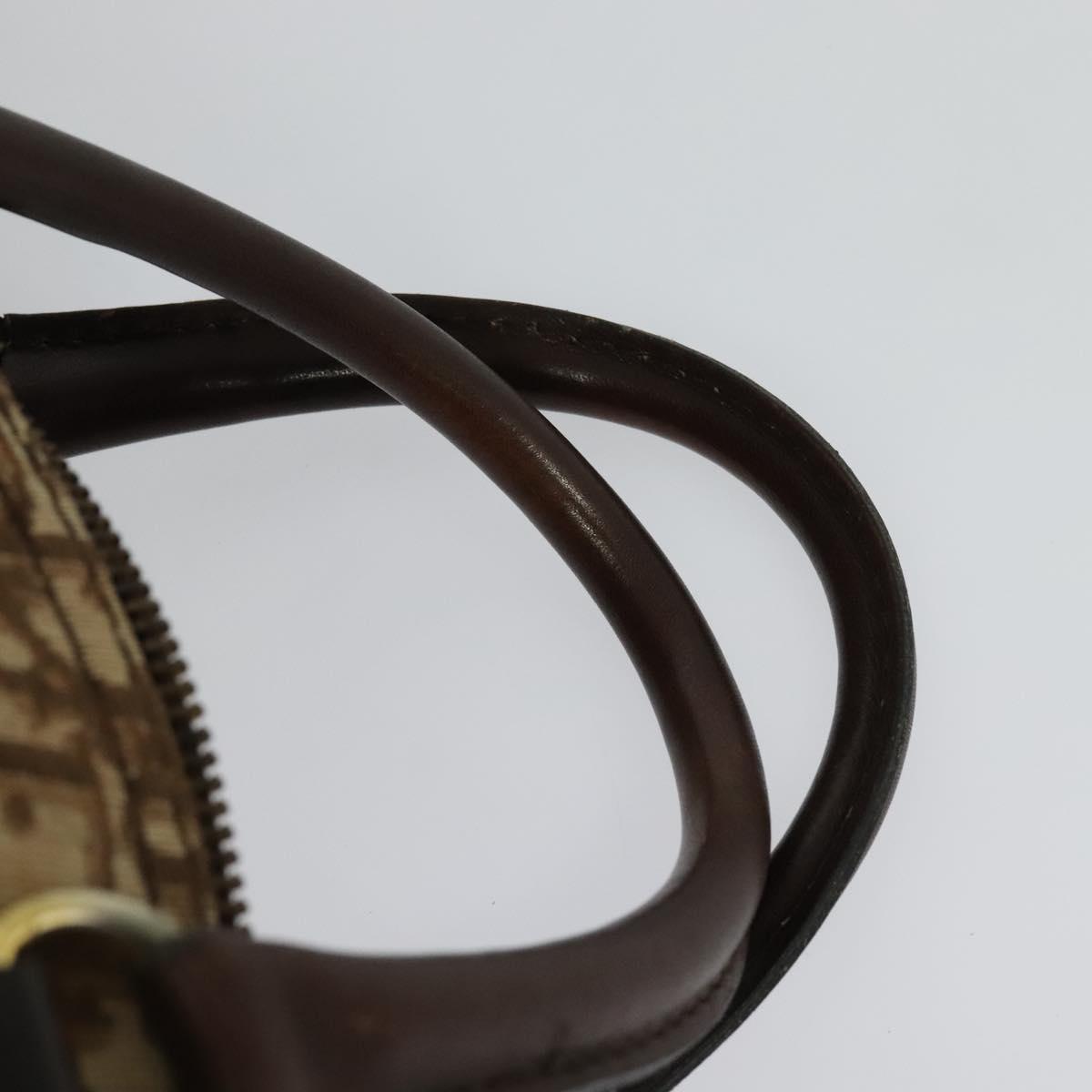 Christian Dior Trotter Canvas Hand Bag Brown Gold Auth 132733