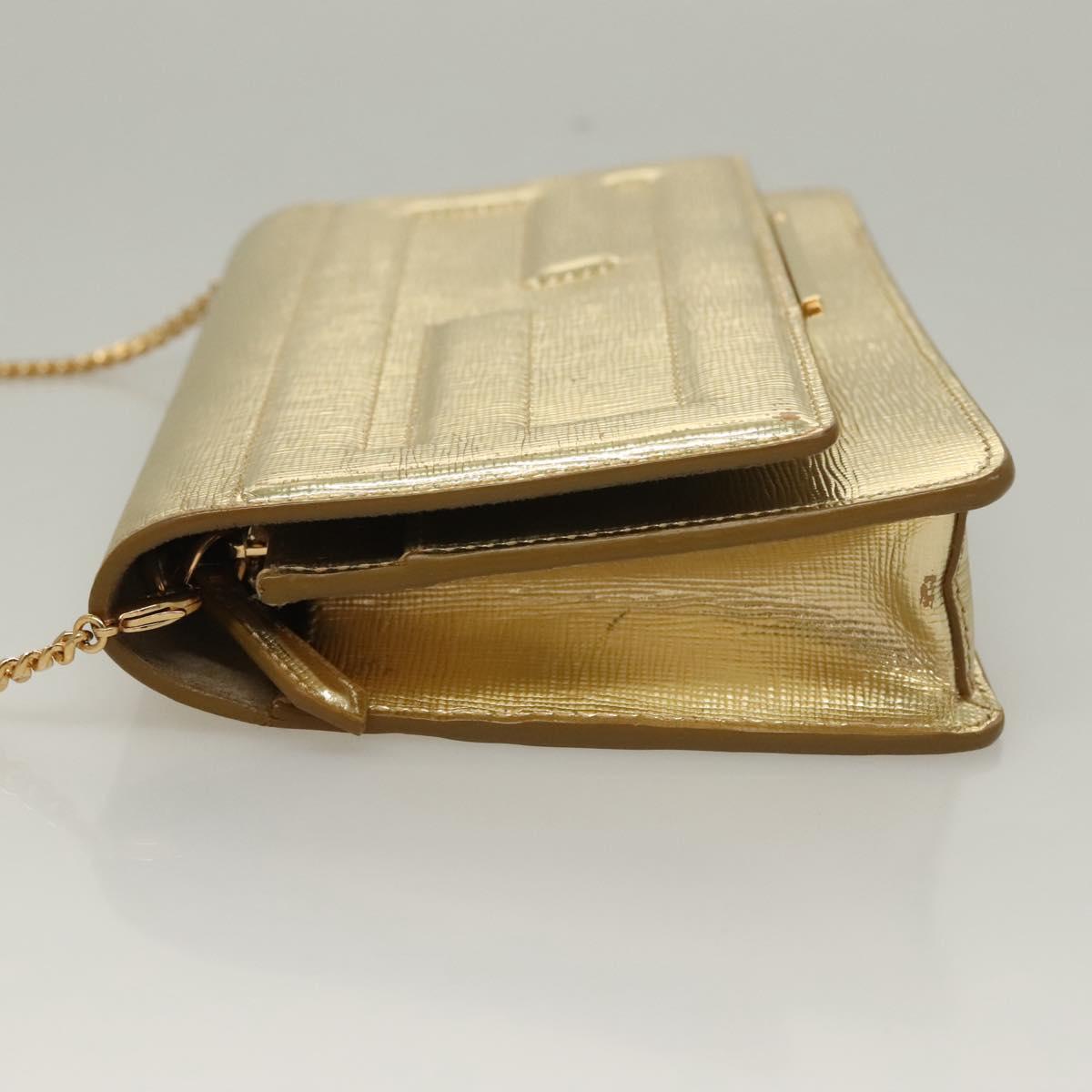 FENDI Chain Wallet Leather Gold Auth 132749