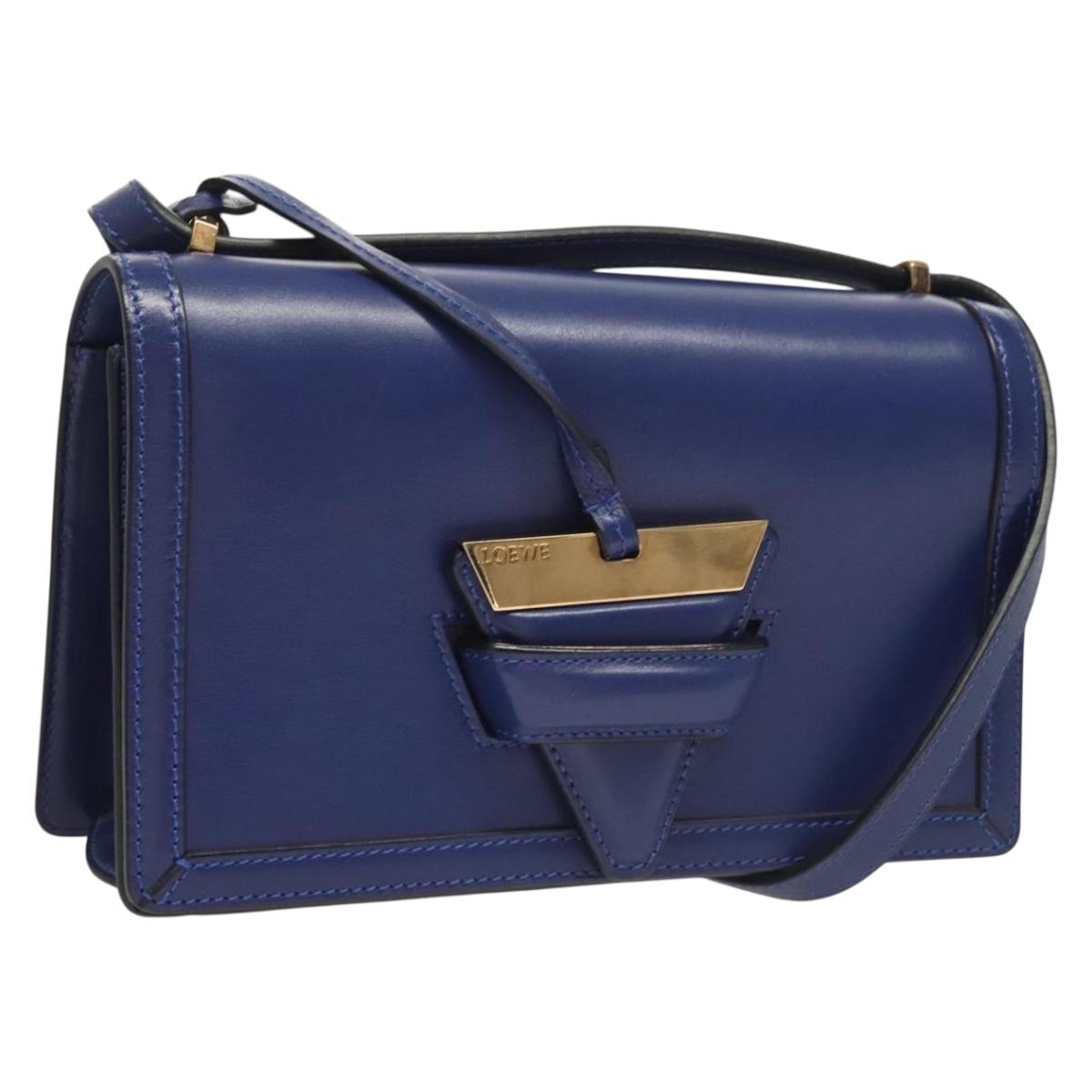 LOEWE Shoulder Bag Leather Blue Gold Auth 132752V