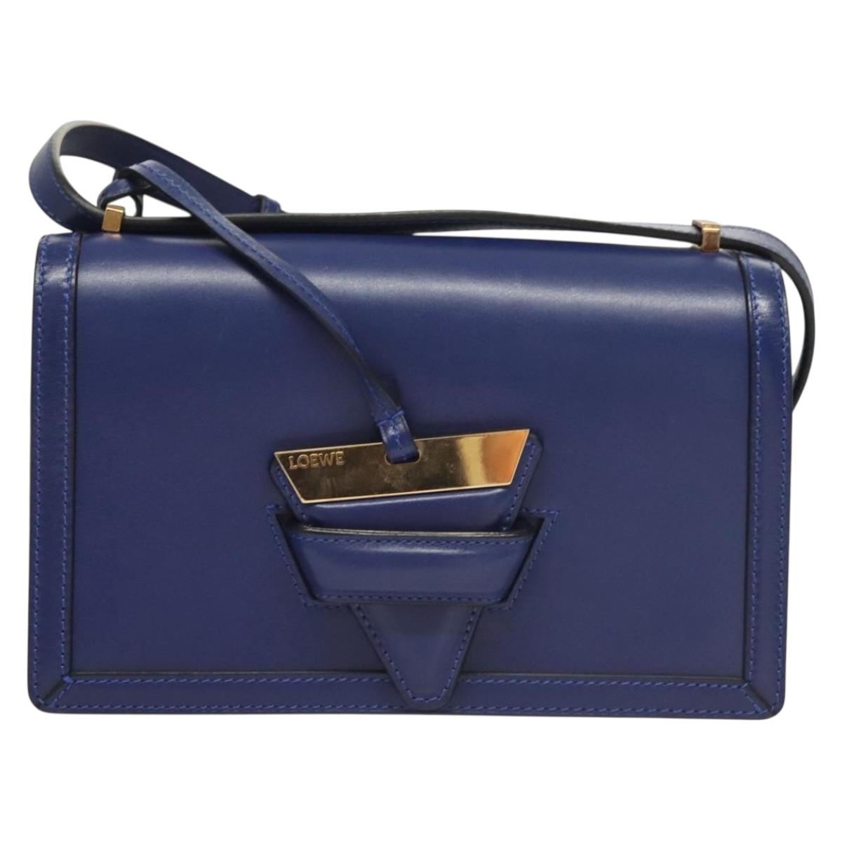 LOEWE Shoulder Bag Leather Blue Gold Auth 132752