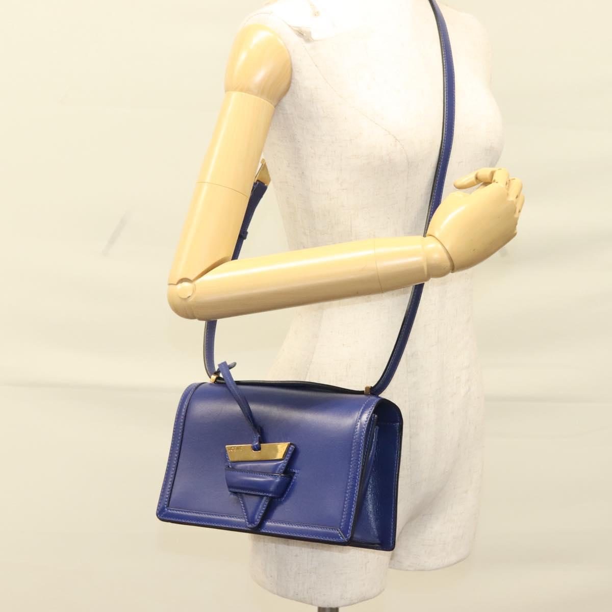 LOEWE Shoulder Bag Leather Blue Gold Auth 132752