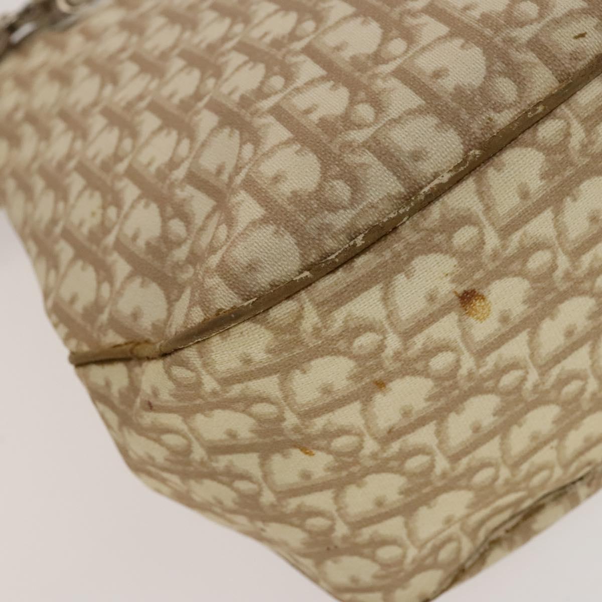 Christian Dior Trotter Canvas Romantic Chain Bag PVC Beige Silver Auth 132755