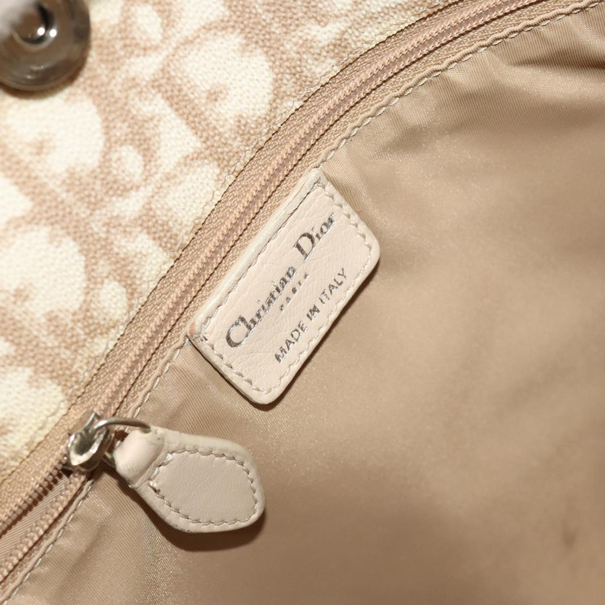 Christian Dior Trotter Canvas Romantic Chain Bag PVC Beige Silver Auth 132755