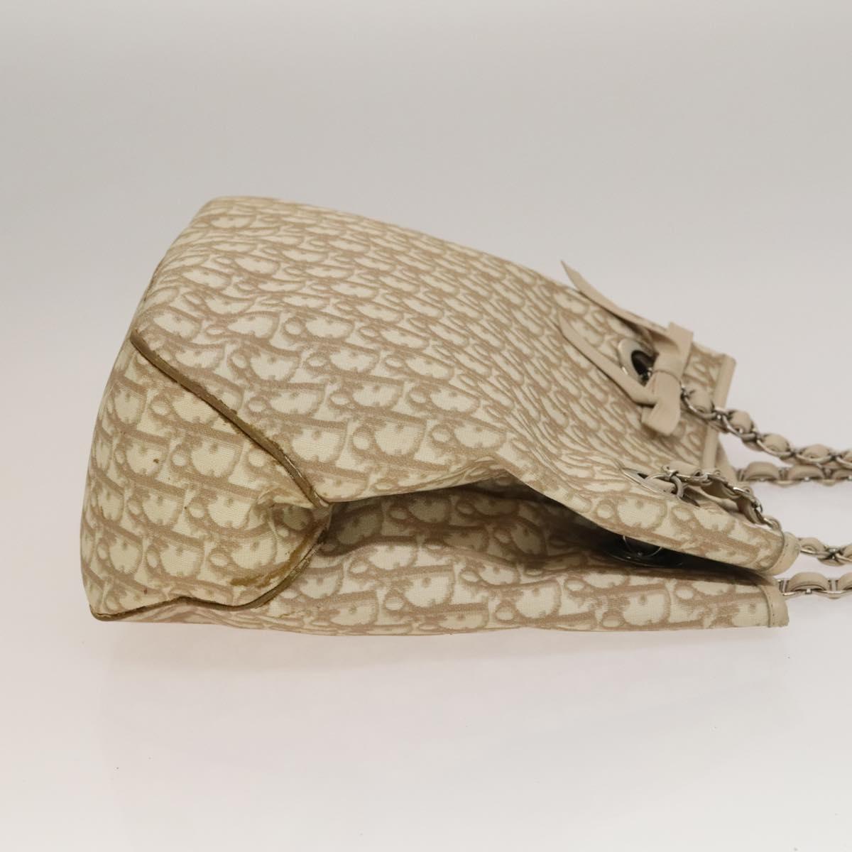 Christian Dior Trotter Canvas Romantic Chain Bag PVC Beige Silver Auth 132755