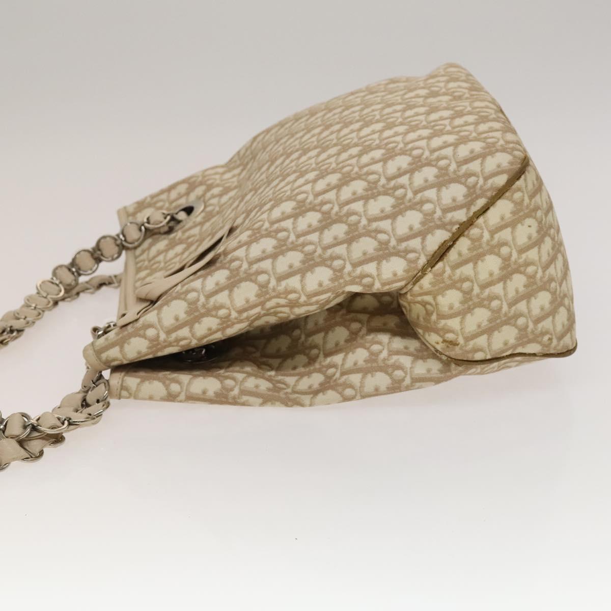 Christian Dior Trotter Canvas Romantic Chain Bag PVC Beige Silver Auth 132755