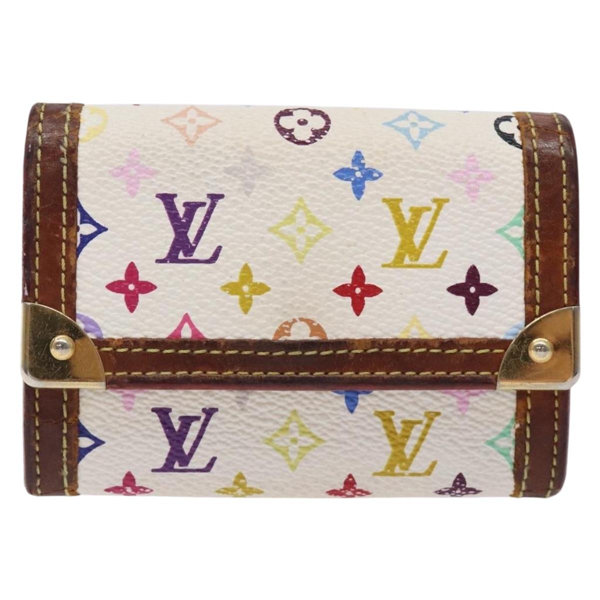 LOUIS VUITTON Multicolor Porte Monnaie Pla Purse White M92657 Auth 132771