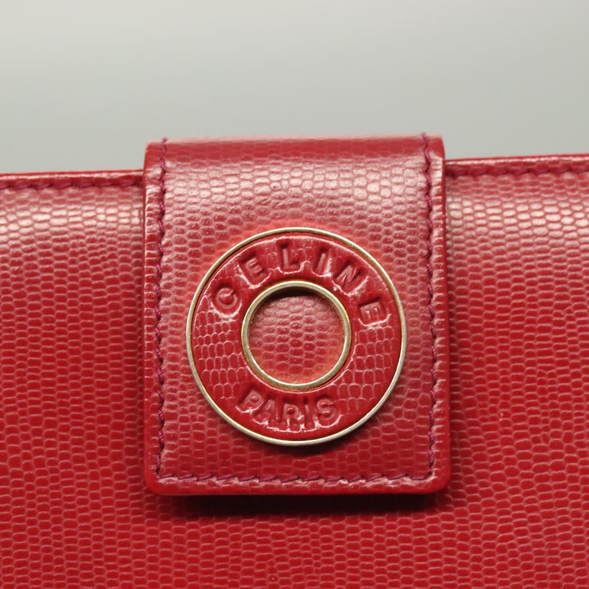 CELINE Compact Wallet Leather Red Gold Auth 132803
