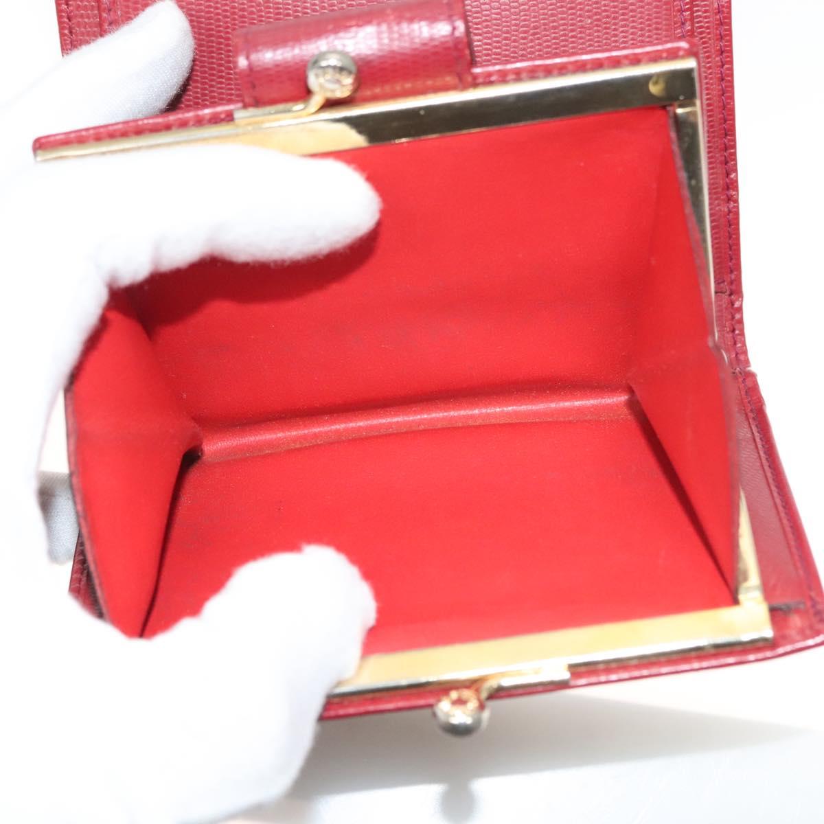 CELINE Compact Wallet Leather Red Gold Auth 132803
