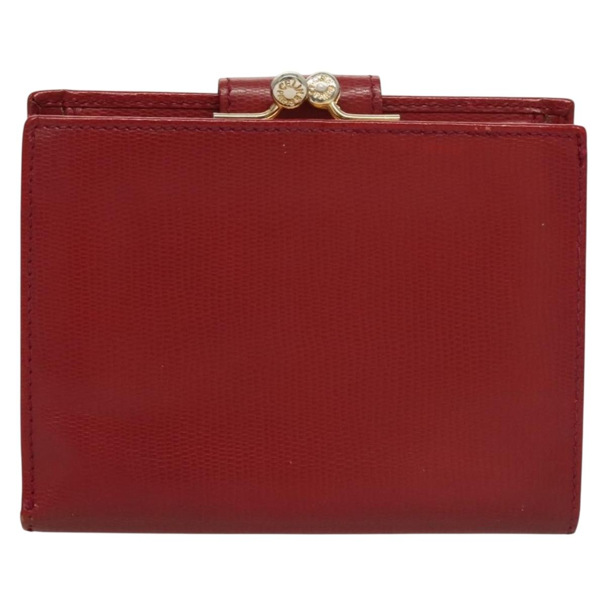CELINE Compact Wallet Leather Red Gold Auth 132803