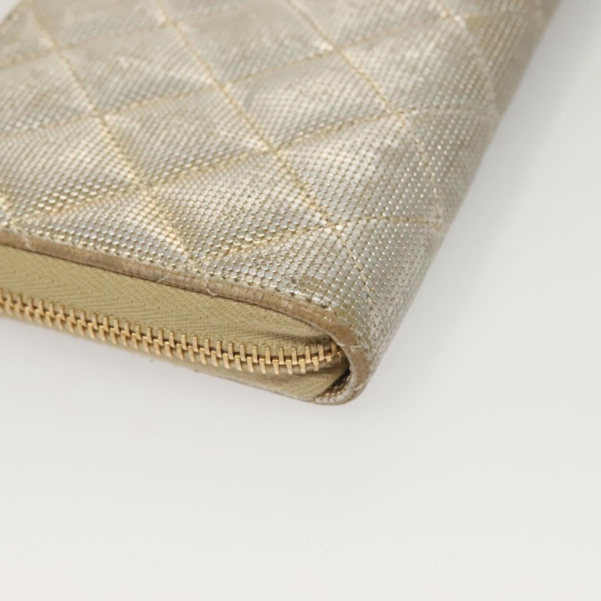 CHANEL Matelasse Long Wallet Leather Silver CC Auth 132807