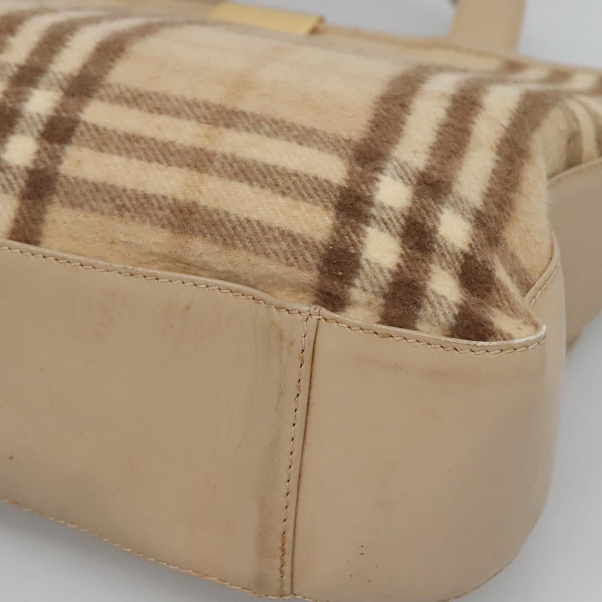 Burberrys Nova Check Hand Bag Wool Leather Beige Gold Auth 132827