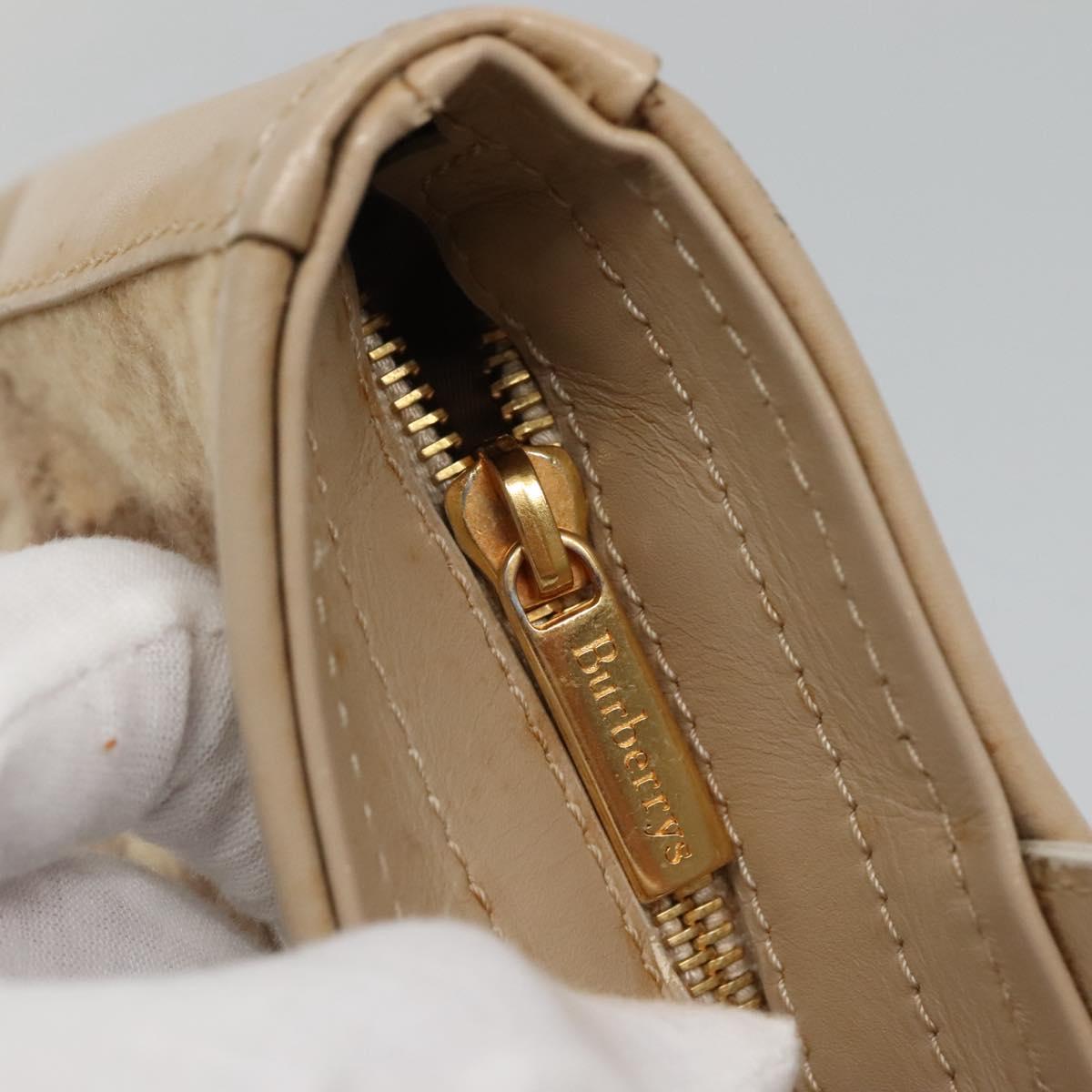 Burberrys Nova Check Hand Bag Wool Leather Beige Gold Auth 132827