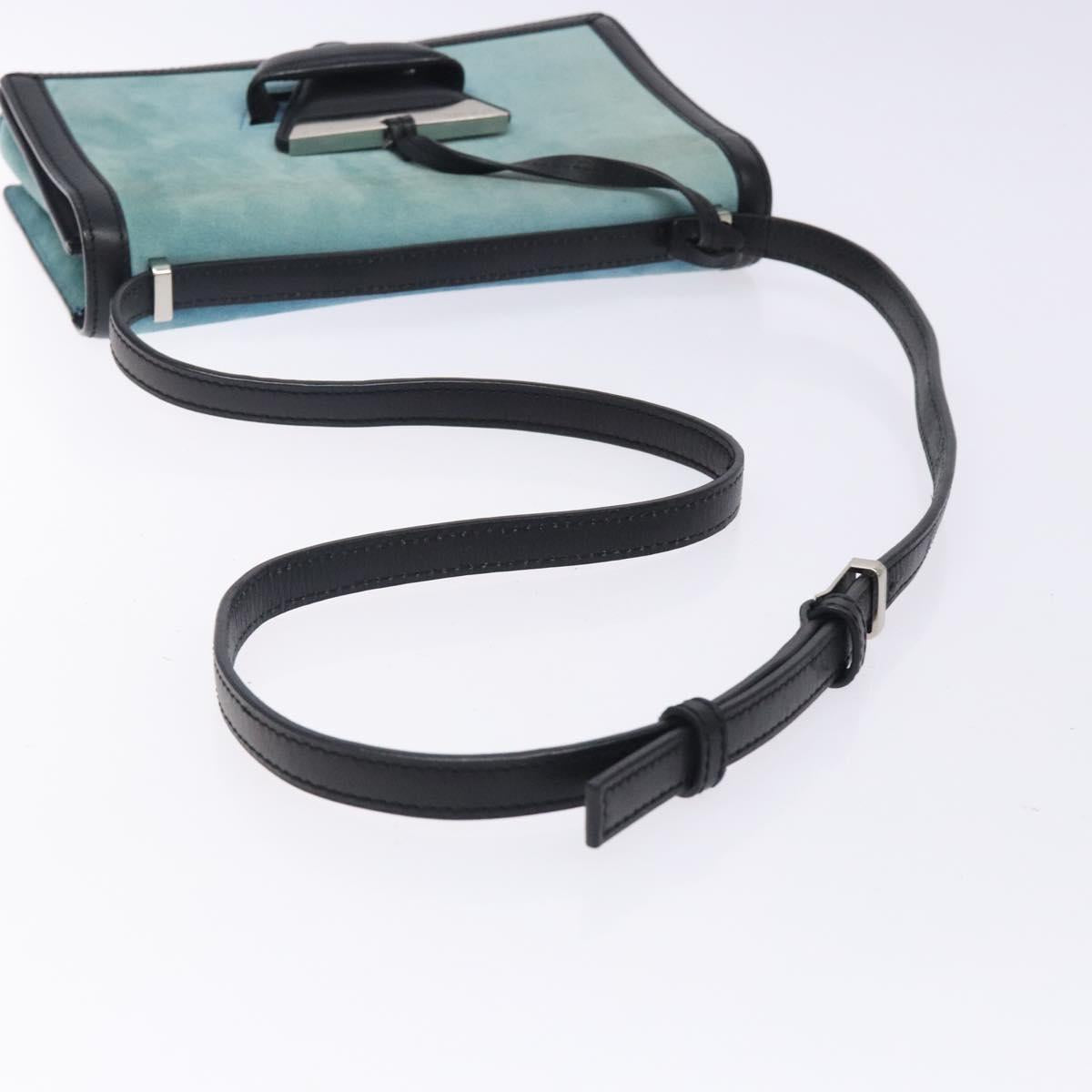 LOEWE Shoulder Bag Suede Blue Silver Auth 132888