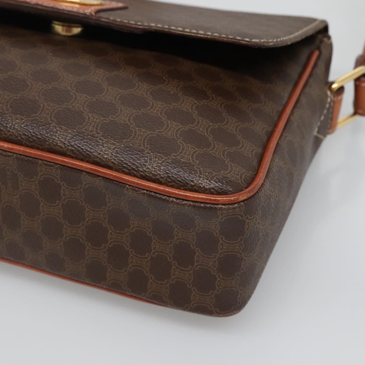 CELINE Macadam Canvas Shoulder Bag PVC Leather Brown Gold Auth 132889