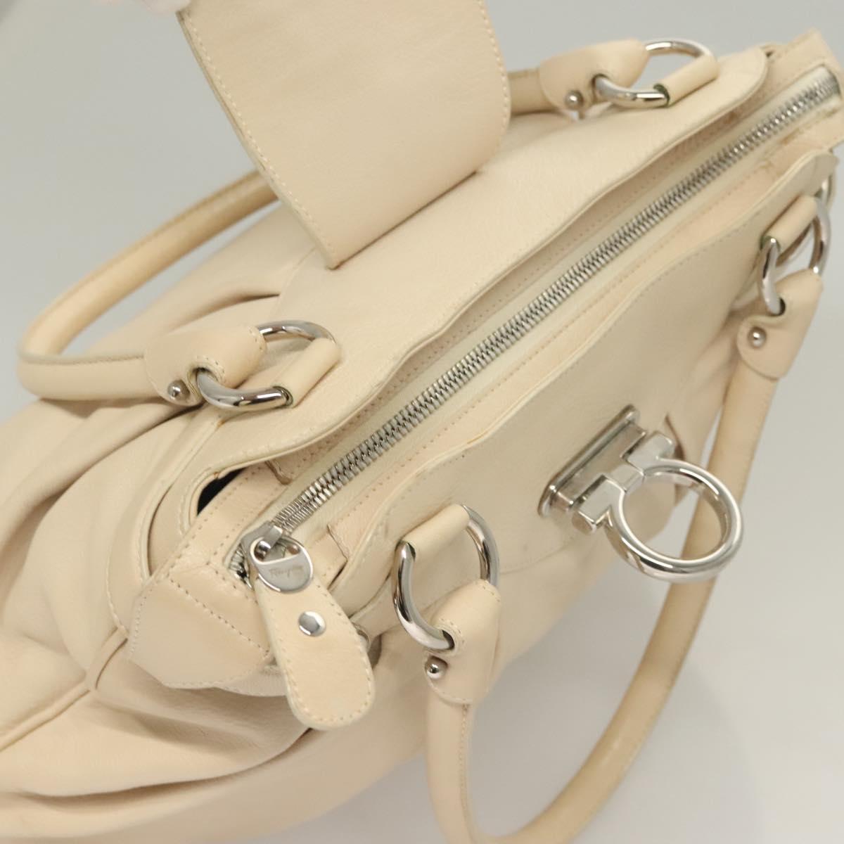Salvatore Ferragamo Gancini Hand Bag Leather Ivory Silver Auth 132891