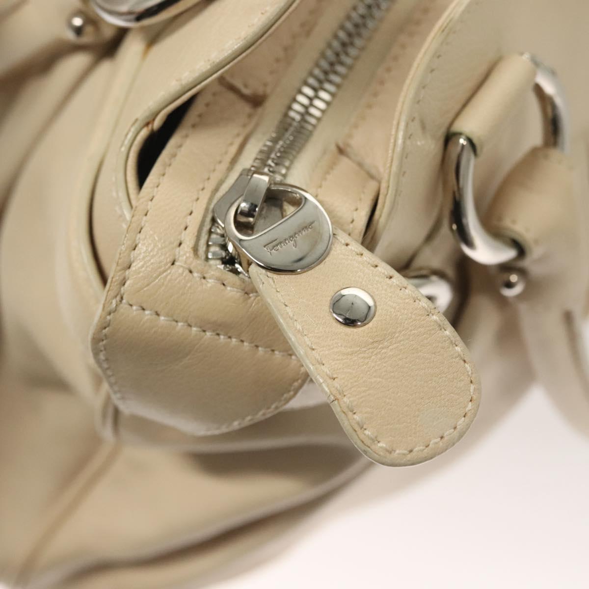 Salvatore Ferragamo Gancini Hand Bag Leather Ivory Silver Auth 132891