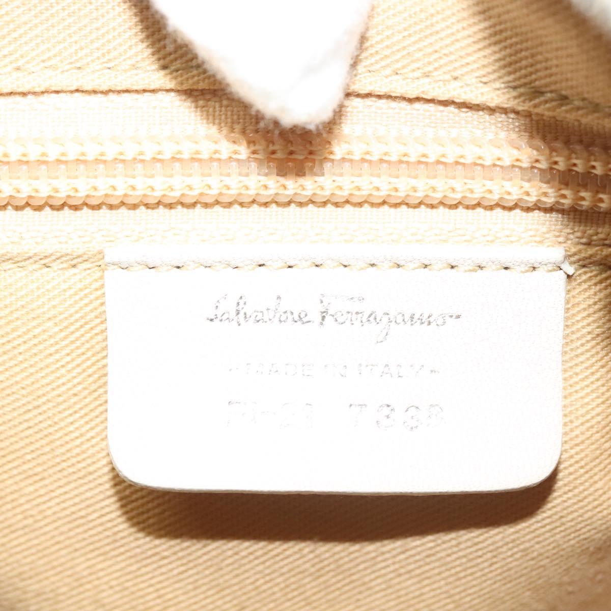 Salvatore Ferragamo Gancini Hand Bag Leather Ivory Silver Auth 132891