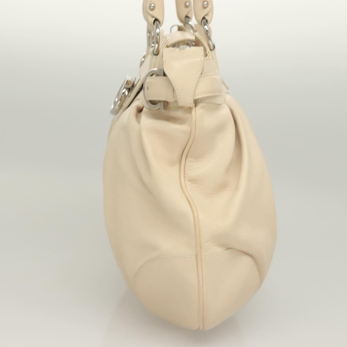 Salvatore Ferragamo Gancini Hand Bag Leather Ivory Silver Auth 132891